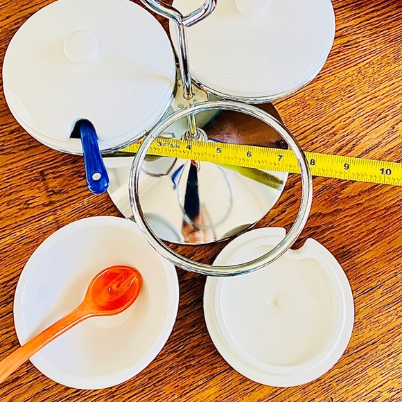 🥣Pottery Barn Scoop Condiment stand Server with 3 bowls - Picture 9 of 13